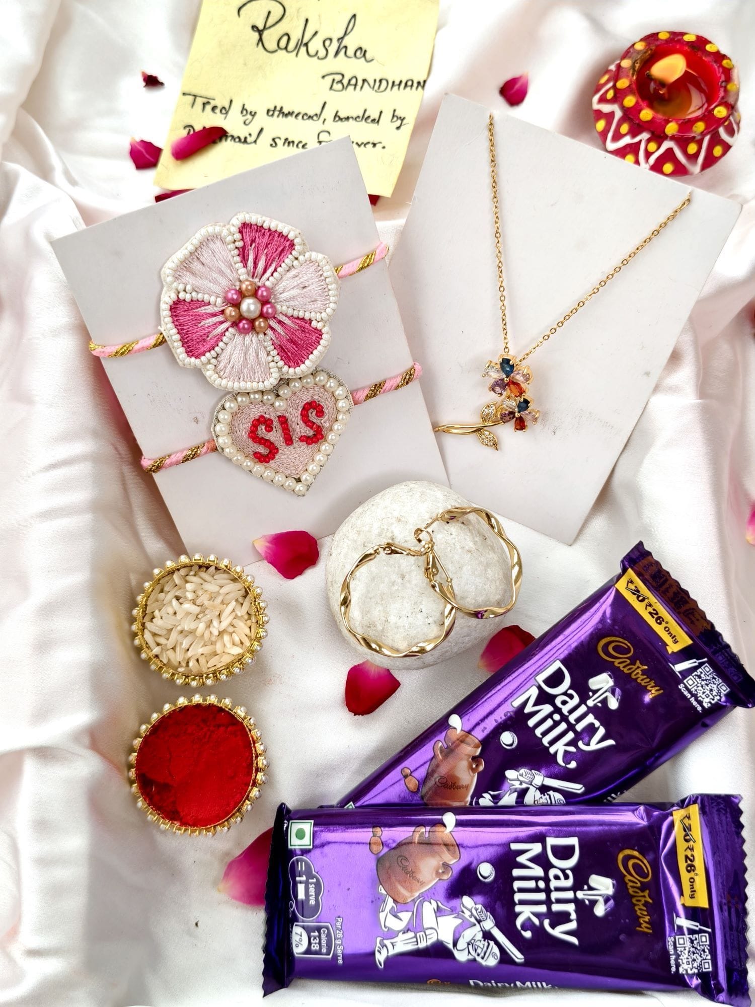Cute Sister Pink Flower & Chocolate Rakhi Hamper - Perfect Gift for Brother