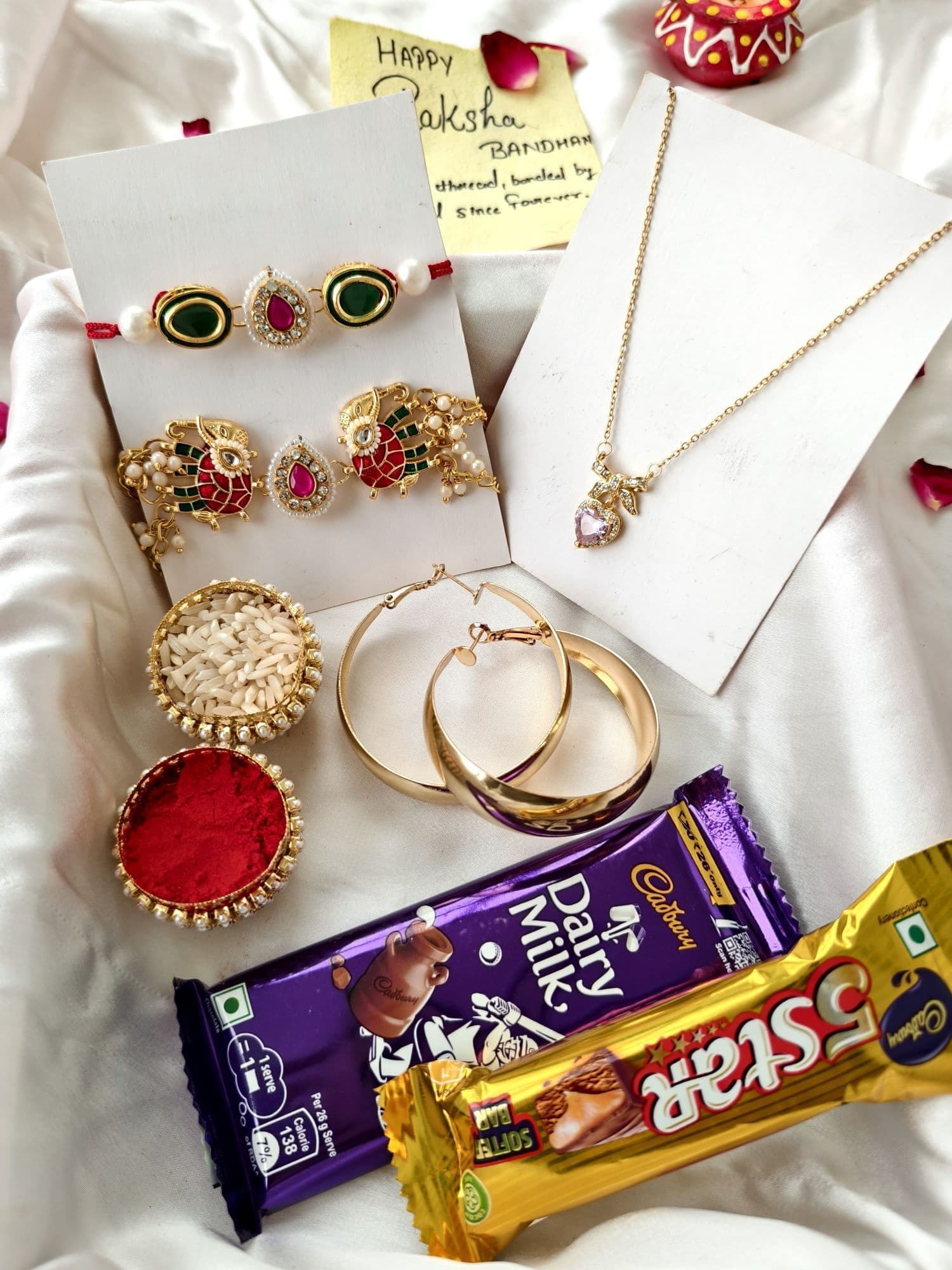 Elephant Kundan Rakhi Hamper with Chocolates for Brother & Bhabi