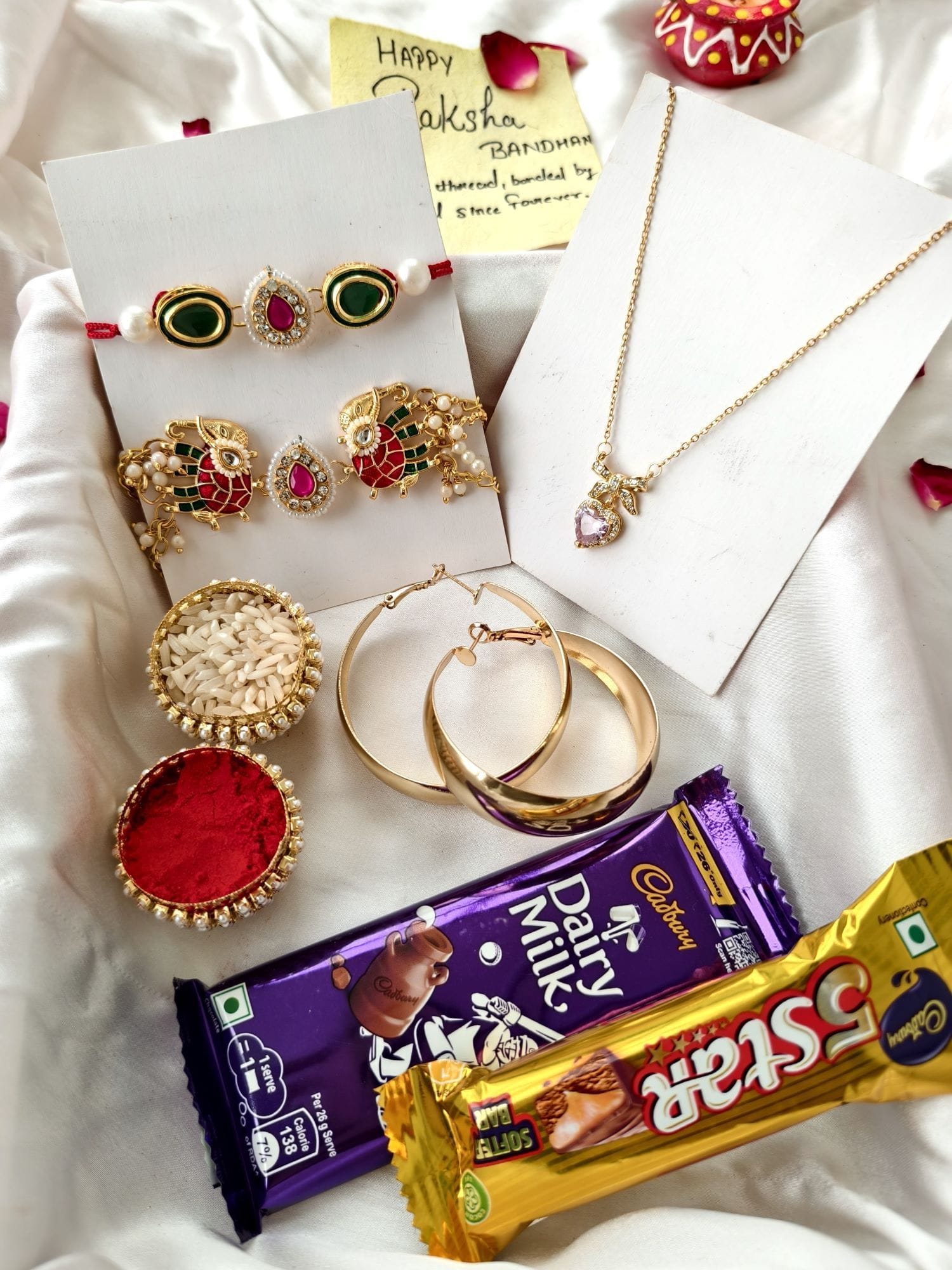 Elephant Kundan Rakhi Hamper with Chocolates for Brother & Bhabi