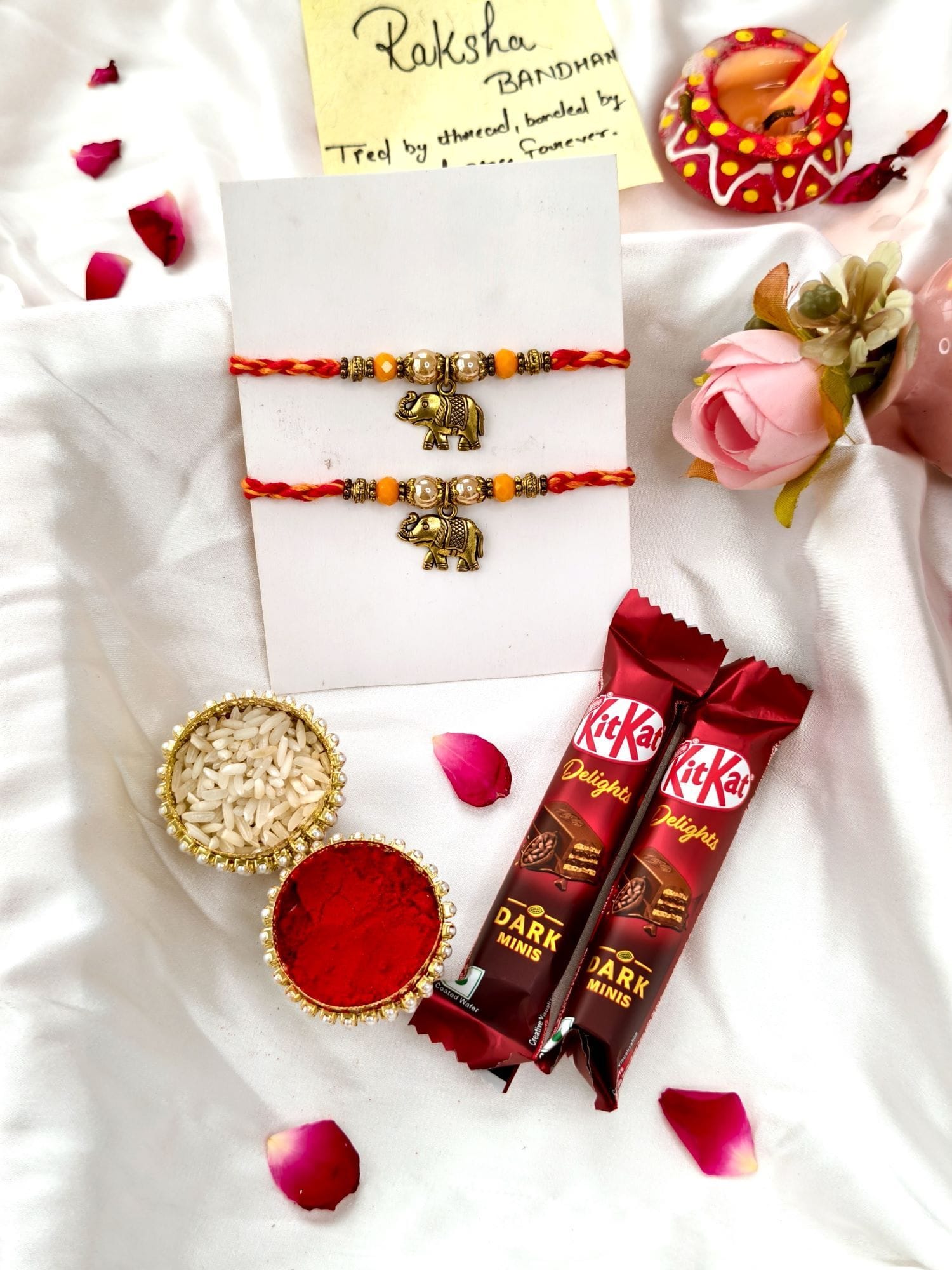 Elephant-Themed Handmade Rakhi & KitKat Chocolate Gift Hamper Set