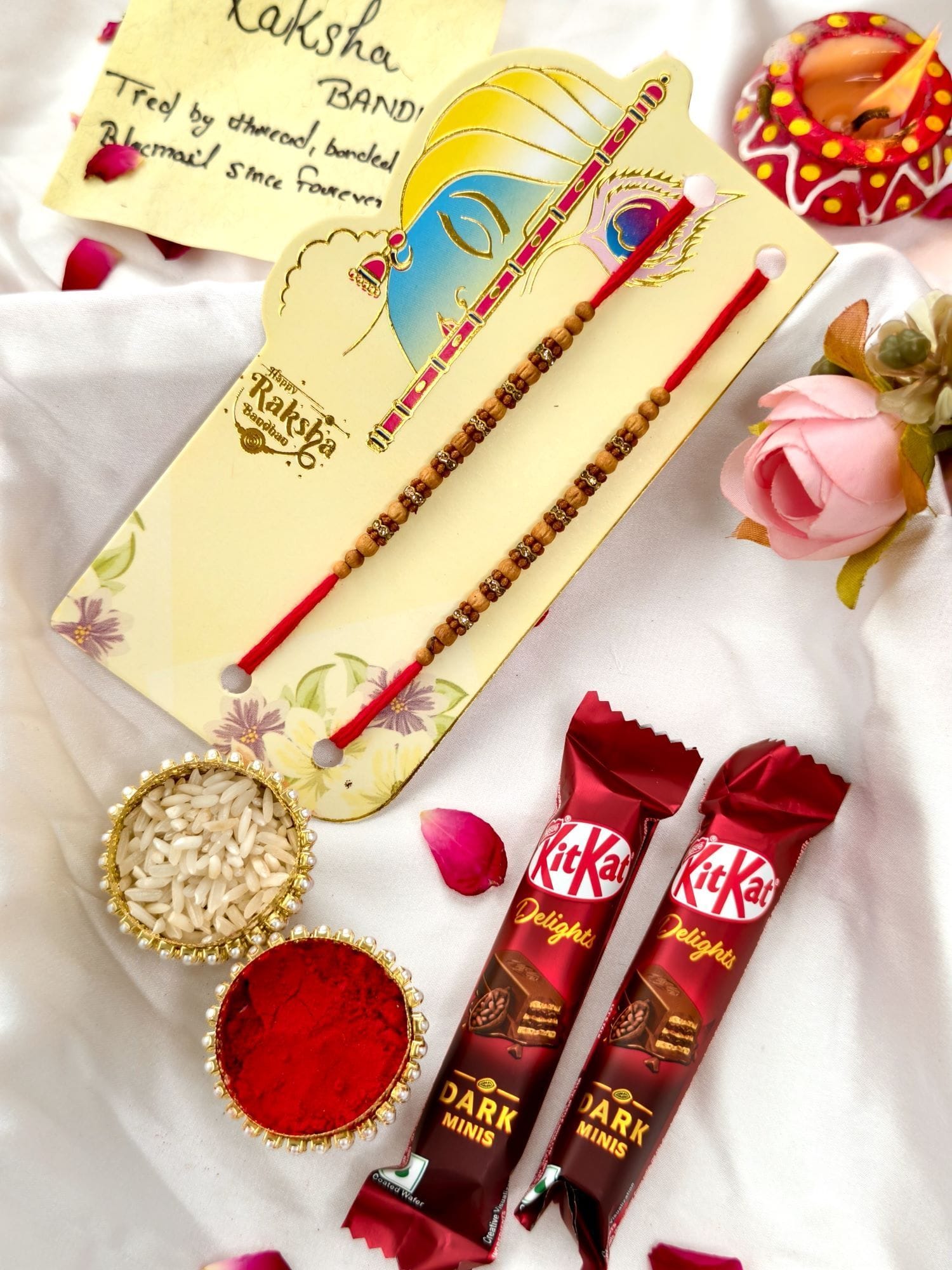 Beaded Brotherly Bond - Handmade Rakhi Duo Hamper with KitKat Delight 2026