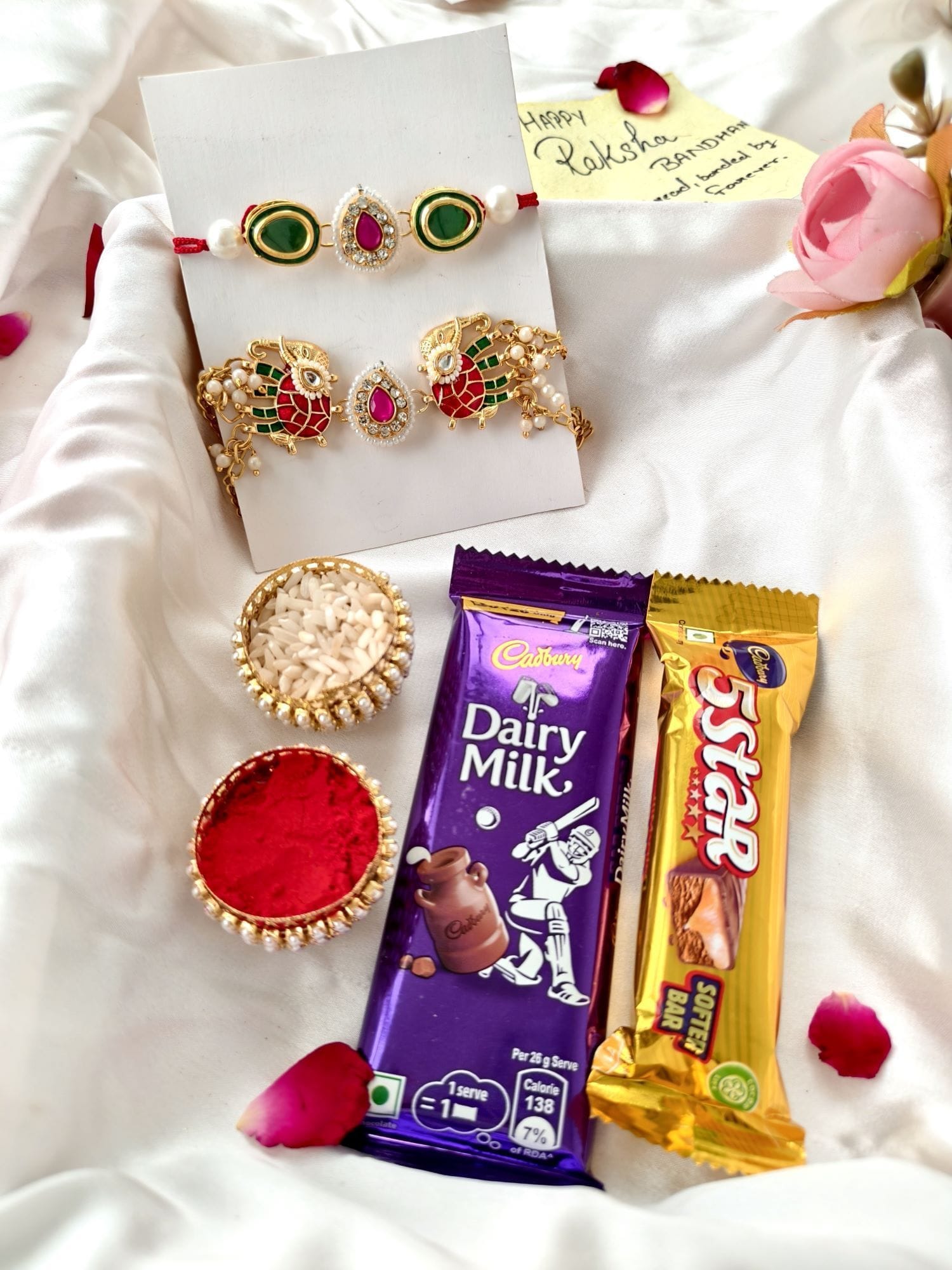 Sumptuous Kudan Rakhi with Chocolate Hamper for Brother