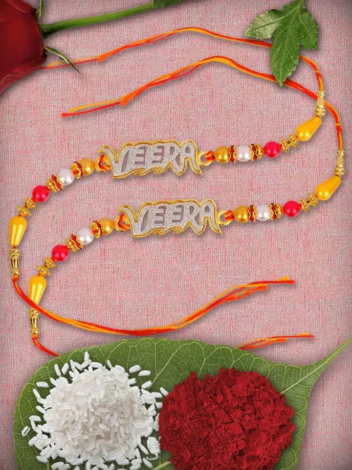 Designer Veera Pearl Rakhi Combo Set for Brothers – Pack of 2