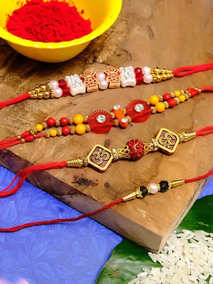 Designer Rakhi Combo Set with Om Pearl and Beads