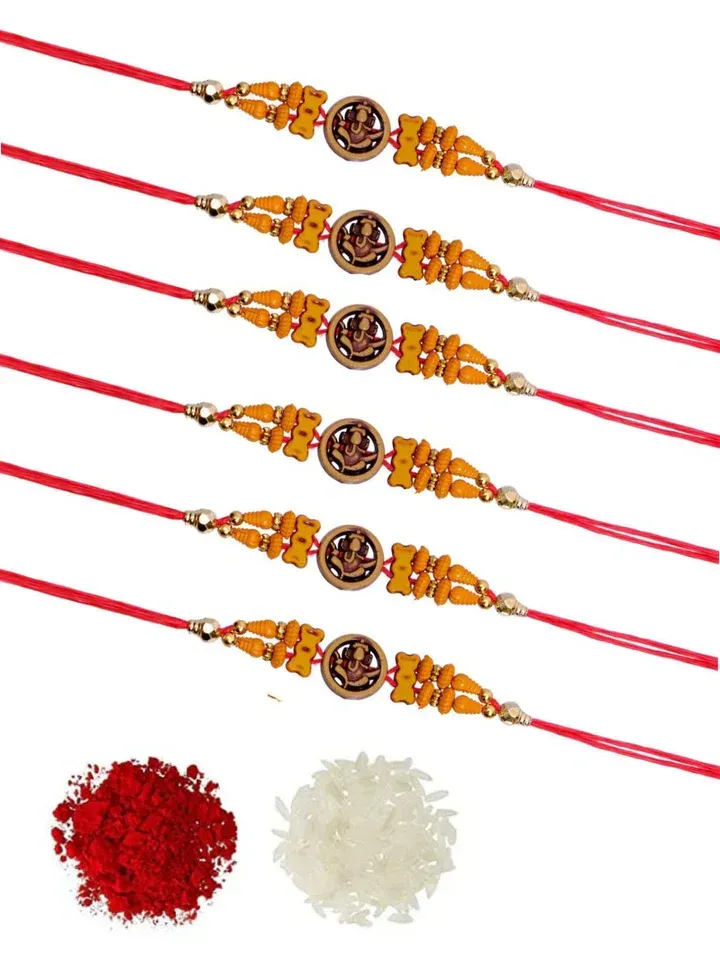 Premium Ganesh Beaded Rakhi Combo Set for Brothers (Pack of 6)