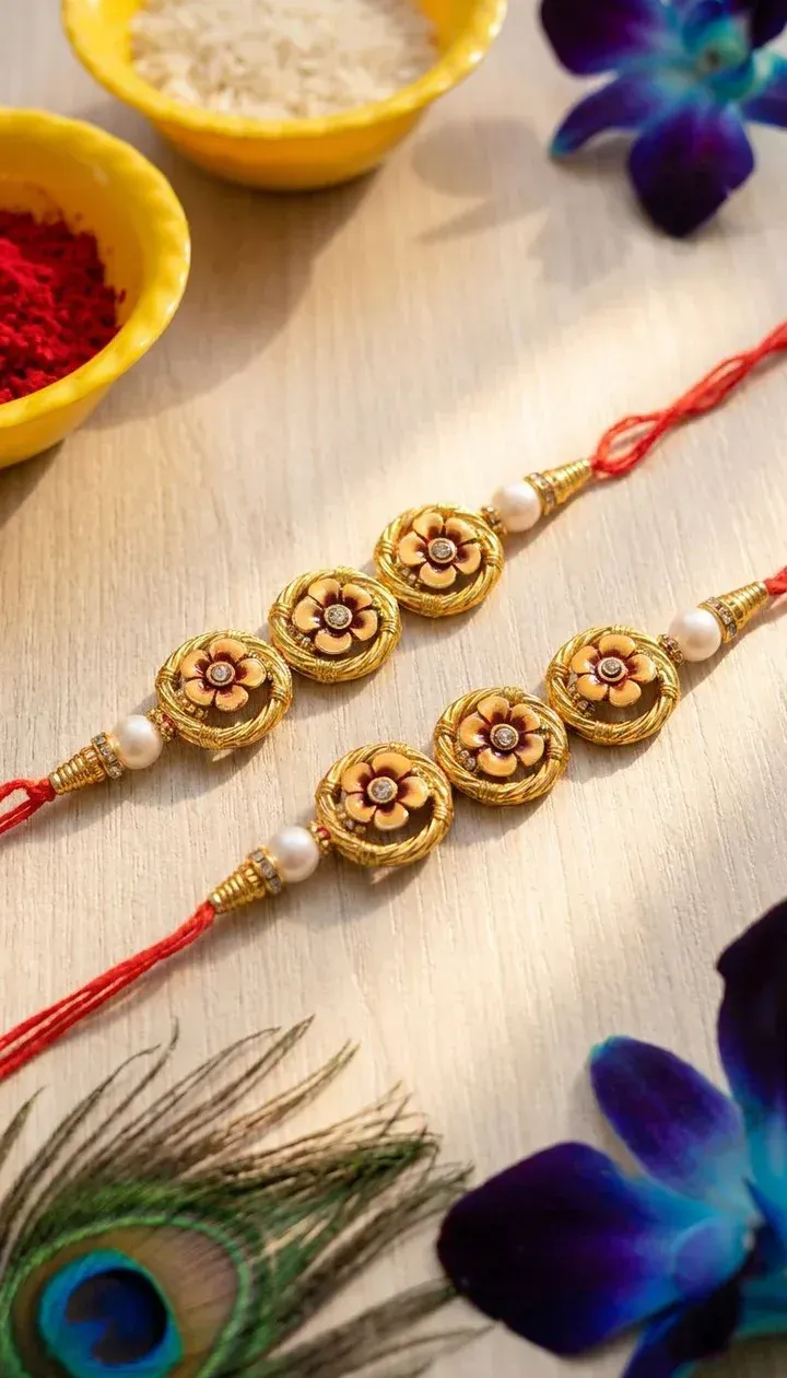 Designer Floral Pearl Rakhi Combo Set for Brothers – Pack of 2