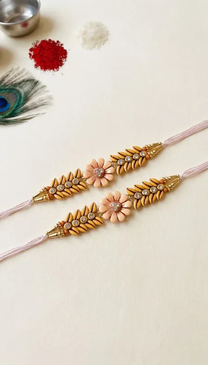Elegant Floral Leaf Stone Rakhi Combo Set for Brothers – Pack of 2