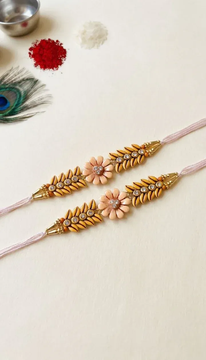 Elegant Floral Leaf Stone Rakhi Combo Set for Brothers – Pack of 2