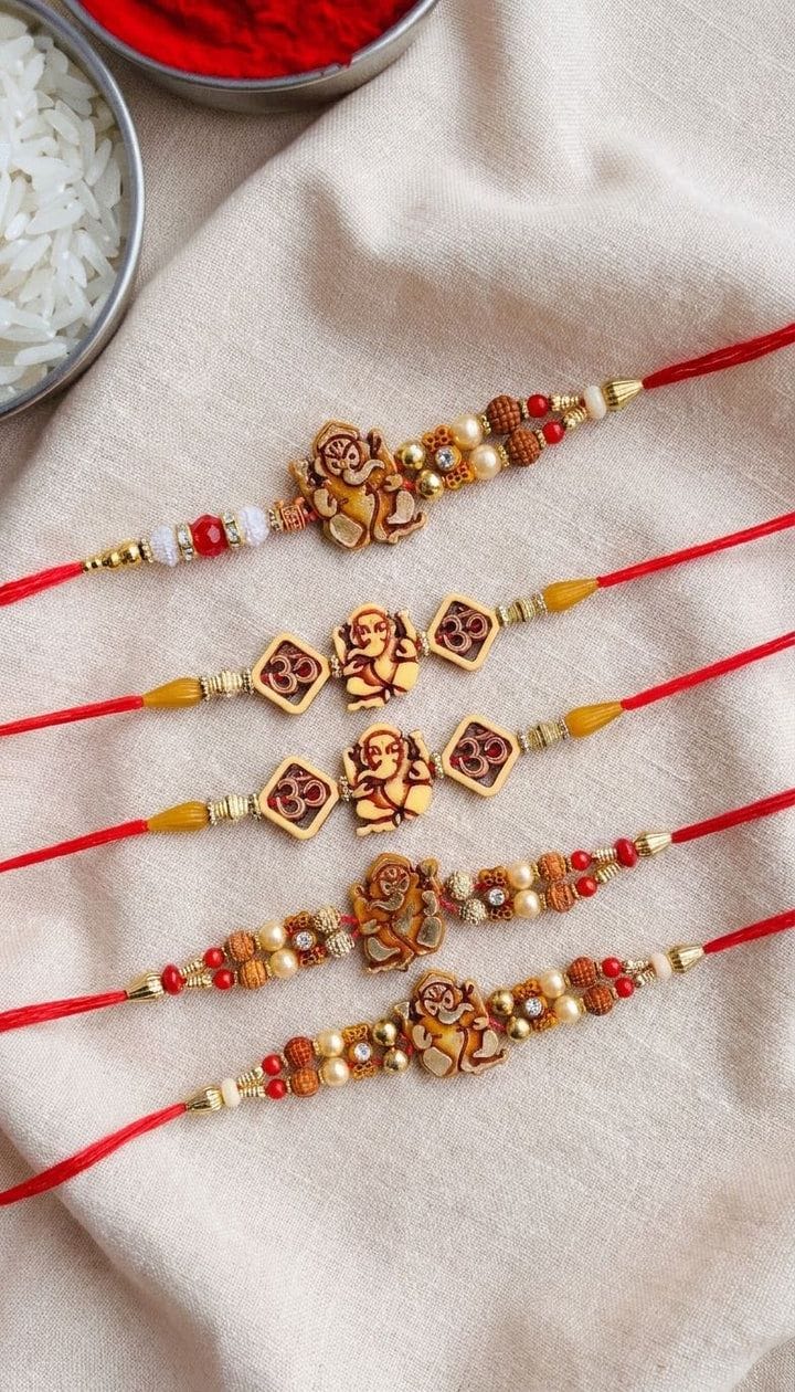 Ganesha Rakhi Combo Set with Om and Rudraksha Beads