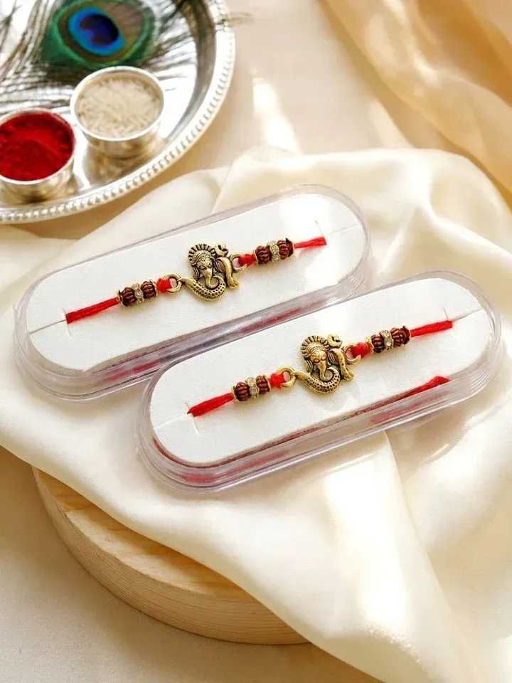 Lord Ganesha Rudraksha Rakhi Combo Set with Traditional Design