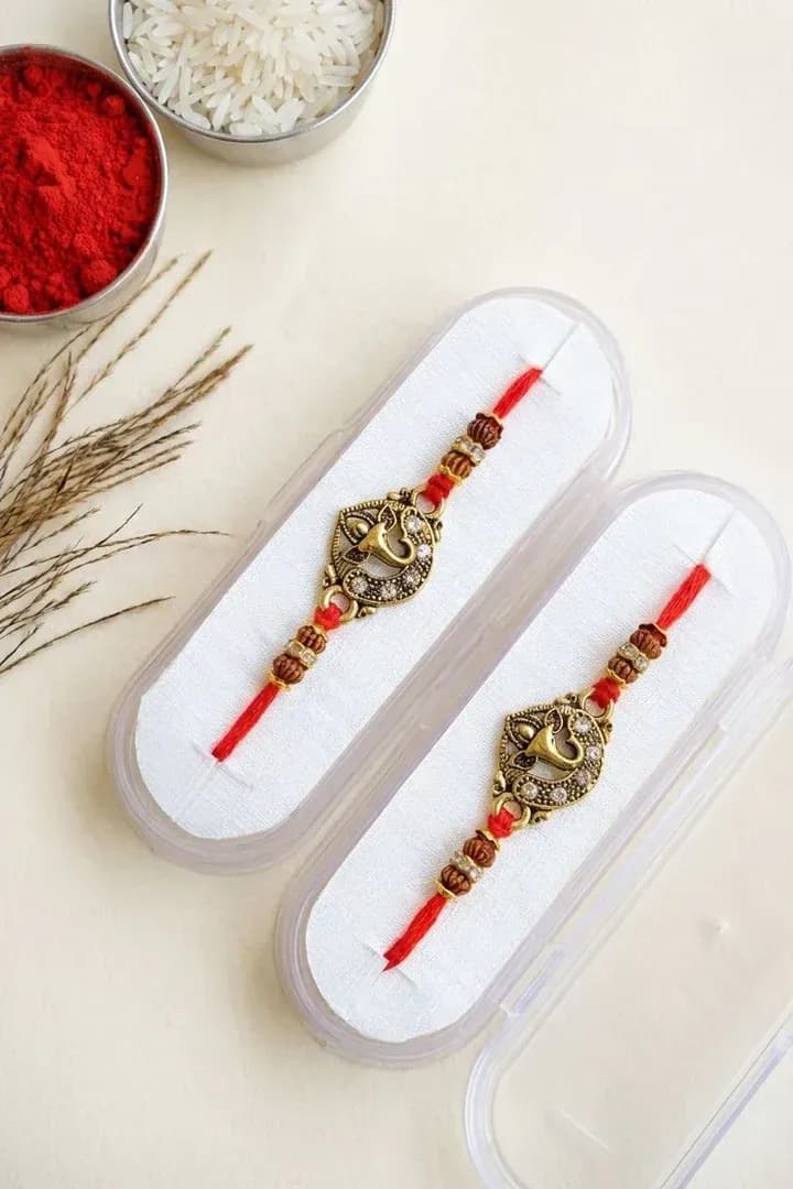 Traditional Ganesh Rudraksha Rakhi Combo Set for Brothers – Pack of 2