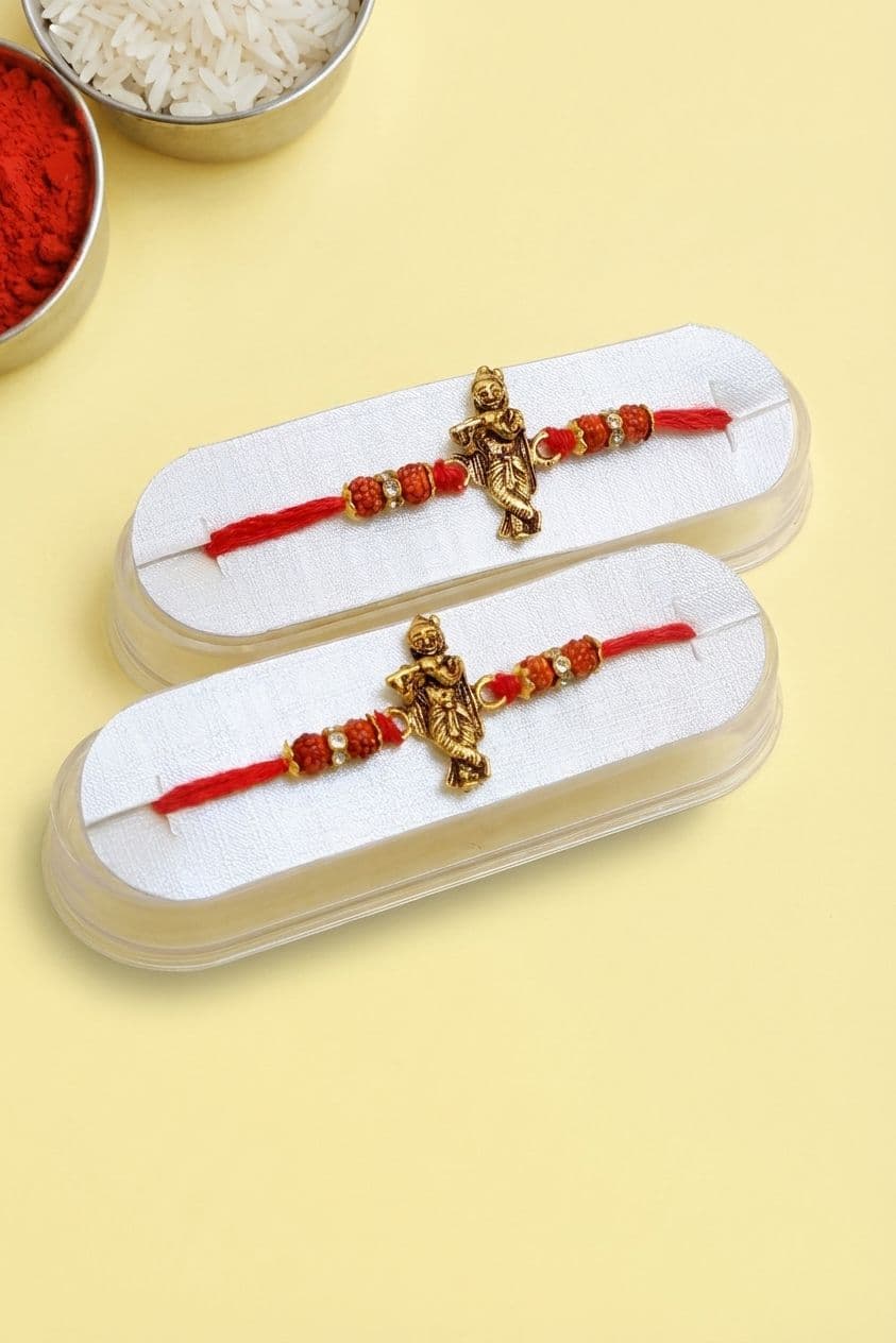Shri Krishna's Rakhi Set (2) with Roli Chawal Tilak - Fast Delivery