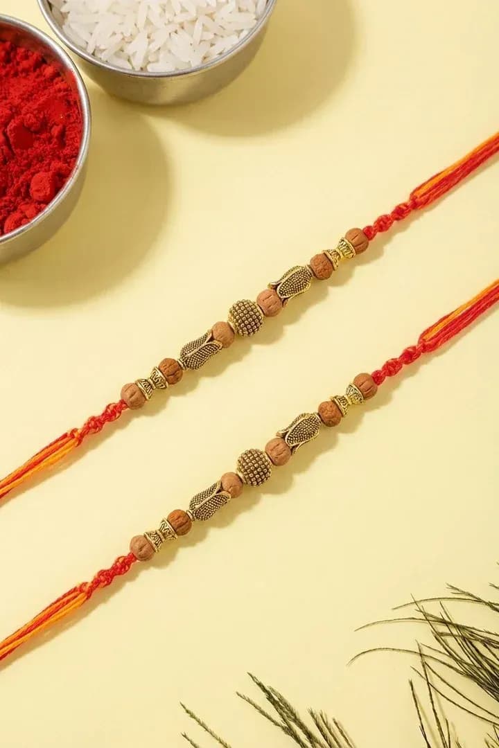 Traditional Rudraksha Antique Beaded Rakhi Combo Set for Brothers – Pack of 2