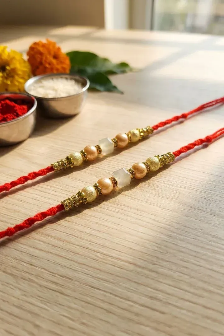Elegant Pearl and Crystal Beaded Rakhi Combo Set for Brothers – Pack of 2