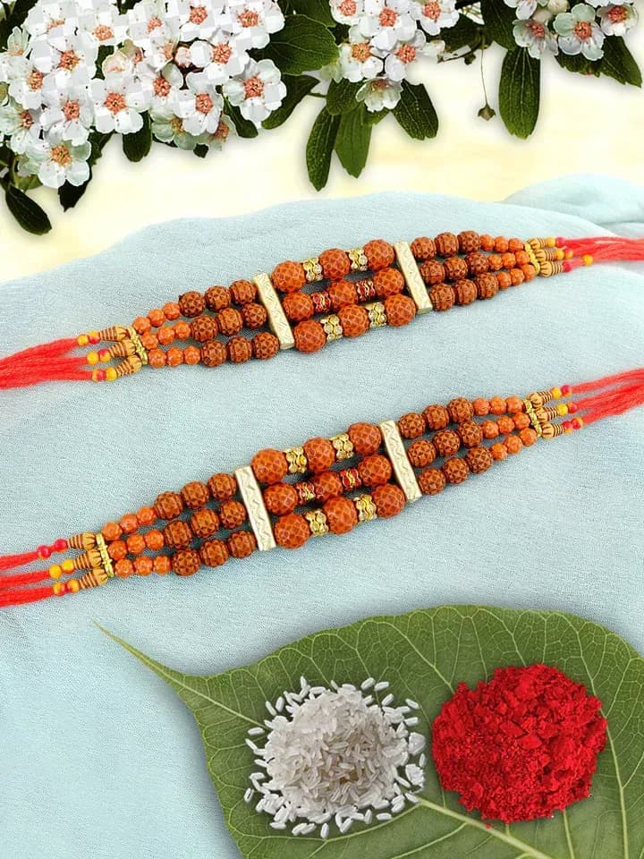 Traditional Multi-Layer Rudraksha Rakhi Combo Set for Brothers – Pack of 2