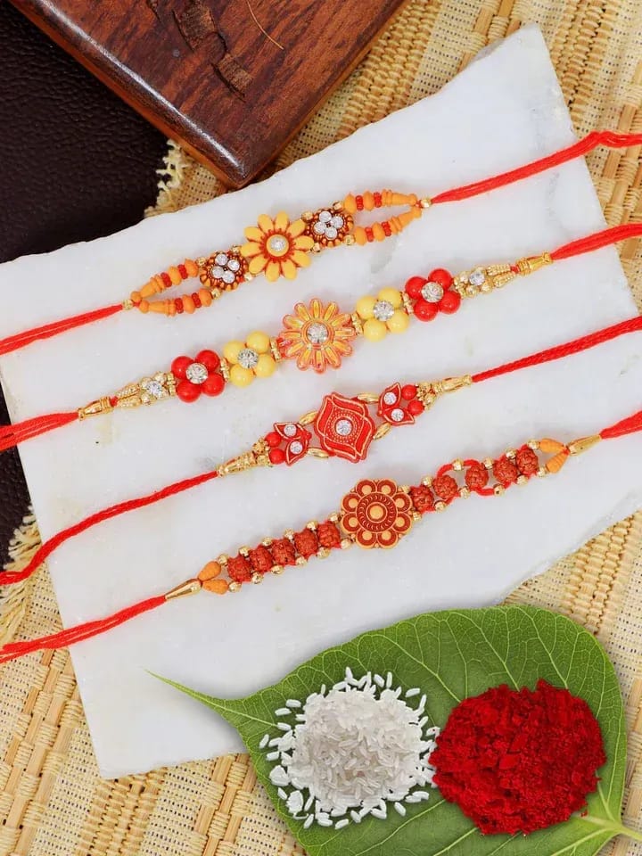 Traditional Designer Rakhi Combo Set with Floral and Rudraksha Rakhi