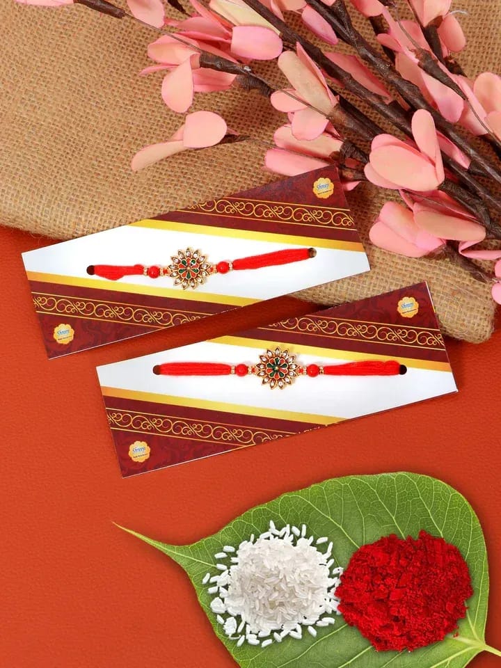 Traditional Floral Kundan Rakhi Combo Set for Brothers – Pack of 2