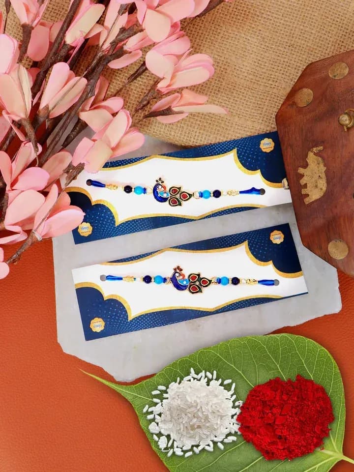 Designer Blue Peacock Rakhi Combo Set for Brothers – Pack of 2