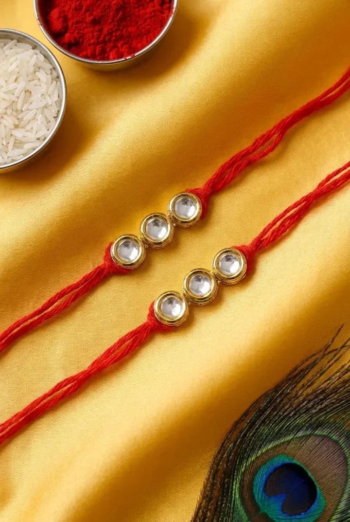 Minimal Kundan Stone Rakhi Combo Set for Brothers – Pack of 2
