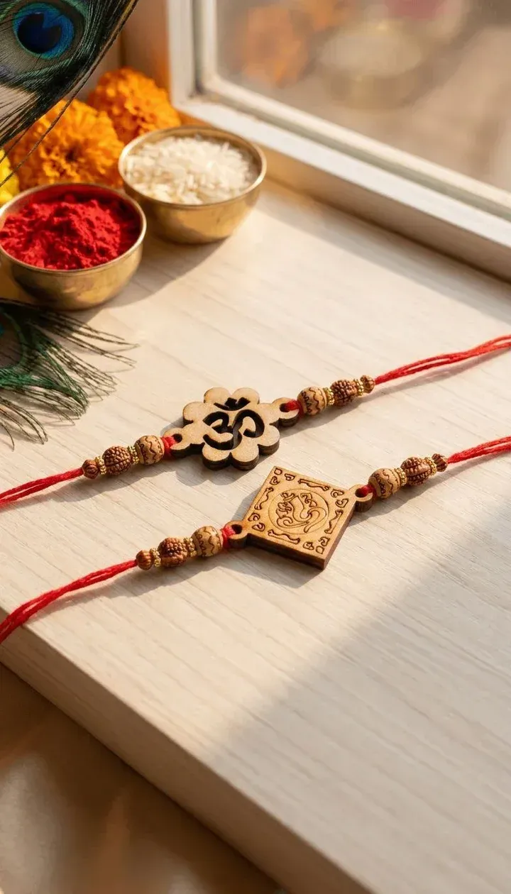 Traditional Wooden Om Ganesh Rakhi Combo Set for Brothers – Pack of 2