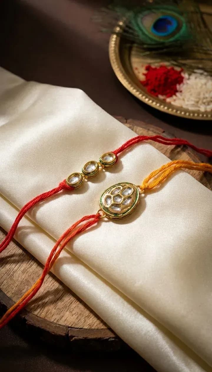 Elegant Kundan Meenakari Rakhi Combo Set for Brother – Pack of 2