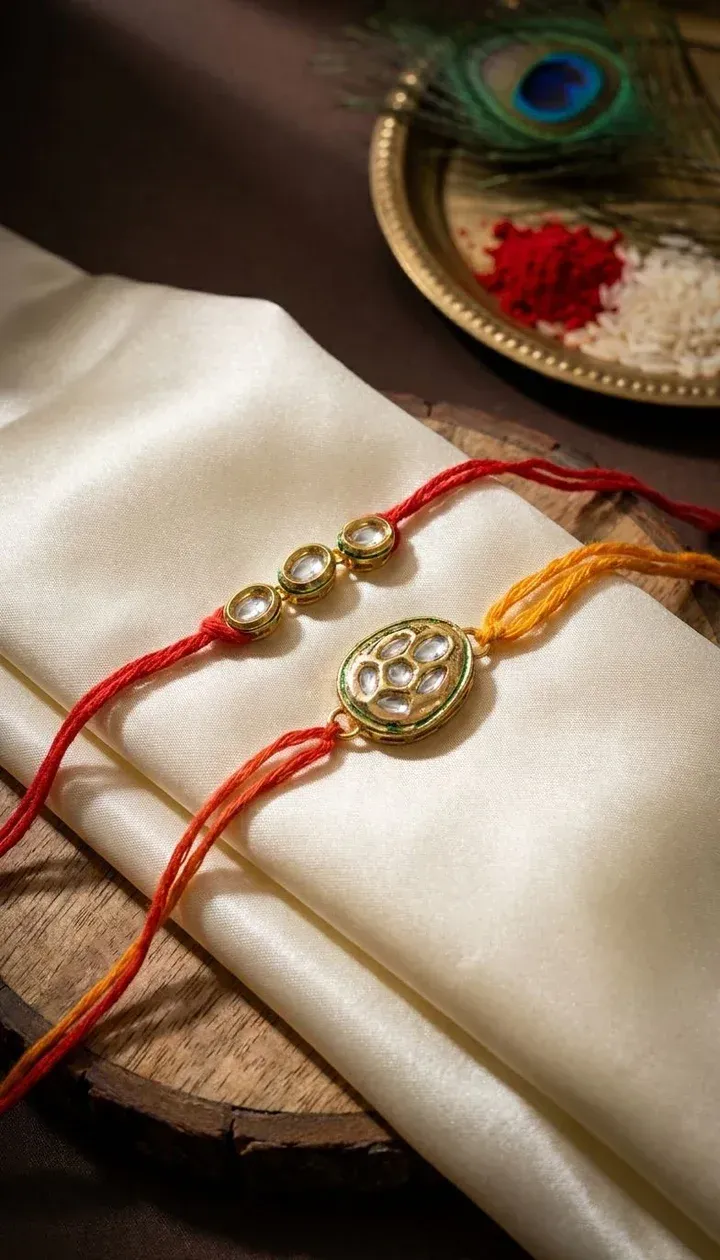 Elegant Kundan Meenakari Rakhi Combo Set for Brother – Pack of 2
