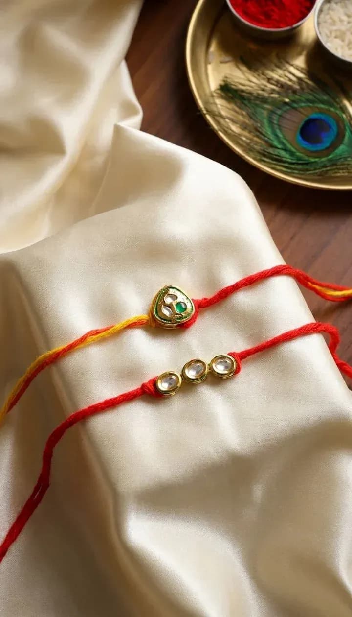 Minimal Kundan and Green Meenakari Rakhi Combo Set – Pack of 2