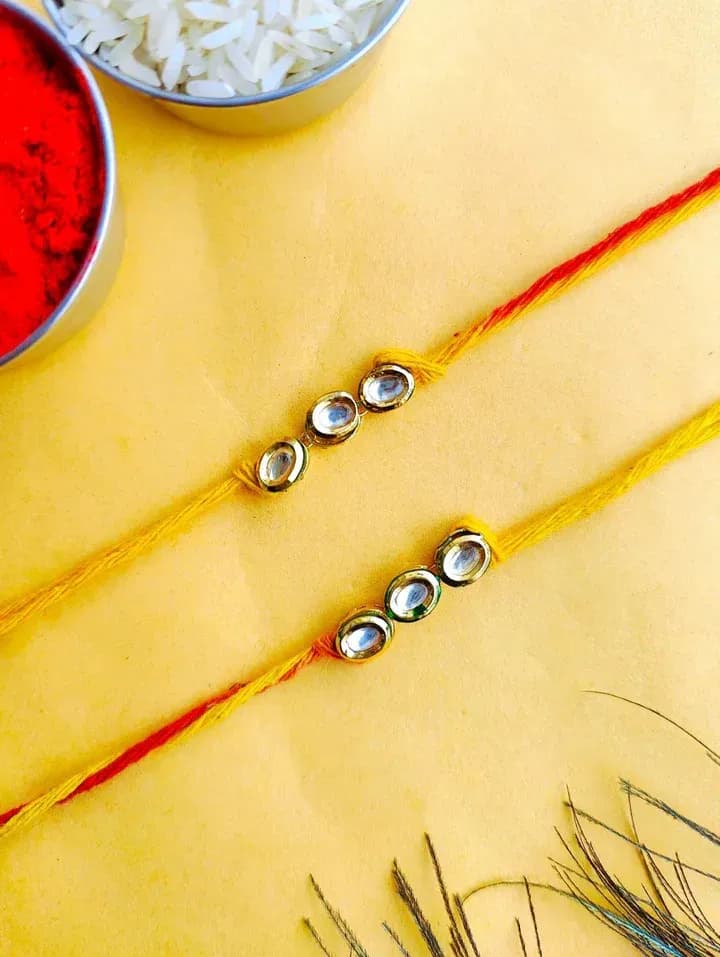 Minimal Kundan Stone Rakhi Combo Set for Brothers – Pack of 2