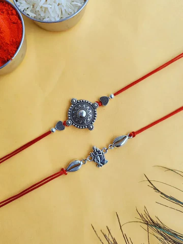 Oxidised Mandala and Krishna Rakhi Combo Set for Brothers – Pack of 2