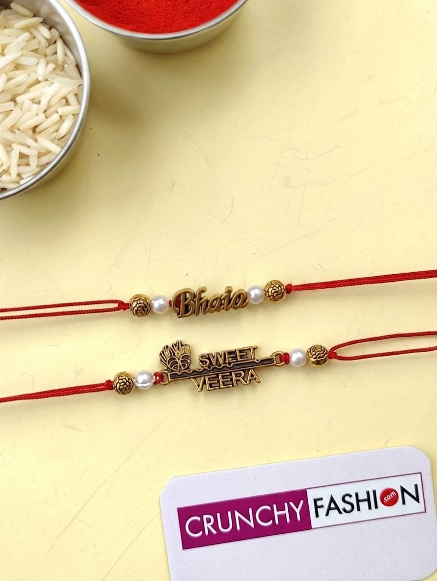 Antique Gold Bhaiya Sweet Veera Rakhi Combo Set – Pack of 2