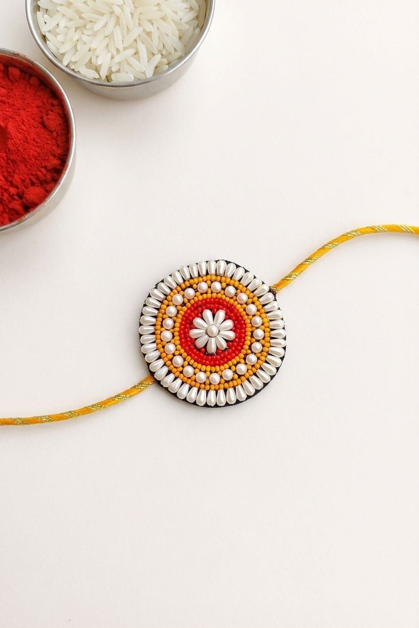 Handmade Pearl Beaded Rakhi for Brother