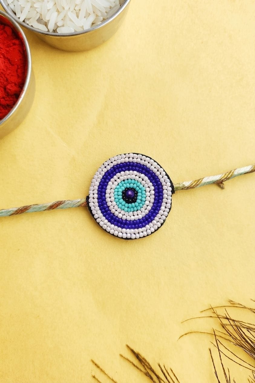 Handmade Round Evil Eye Rakhi for Brother with Beaded Design