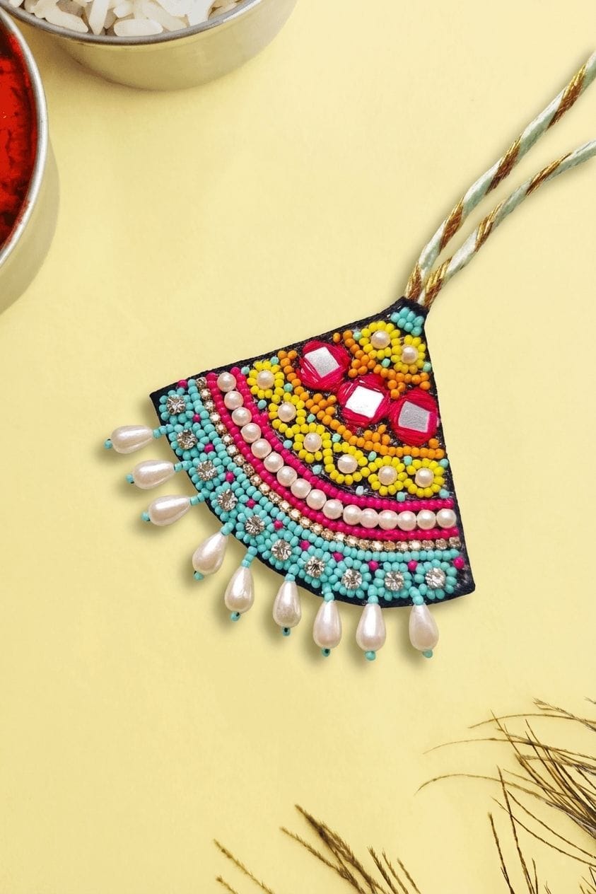 Traditional Colorful Lumba Rakhi for Women with Pearl Tassels Tie