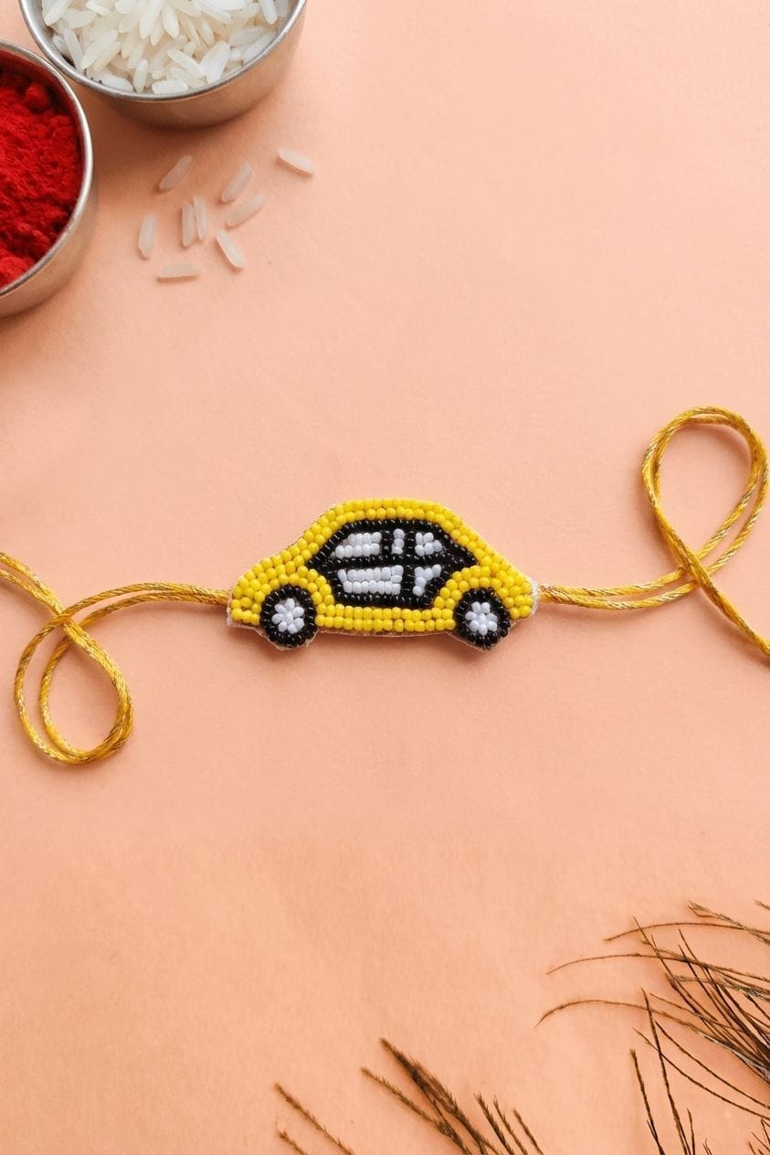 Handmade Yellow Car Kids Rakhi for Little Brother