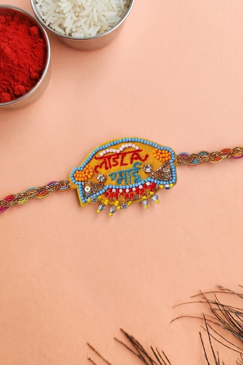Handmade Ladla Bhai Rakhi with Traditional Beaded Design