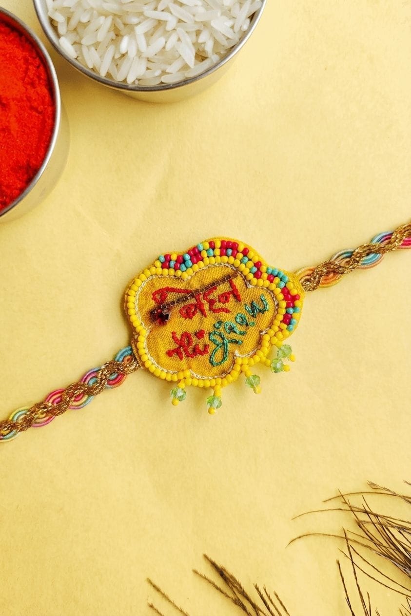 Designer Behan Ki Jaan Rakhi with Handmade Bead Embroidery
