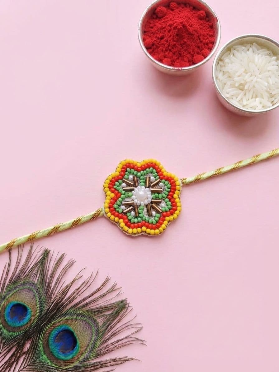 Handmade Multicolour Floral Beaded Rakhi for Brother