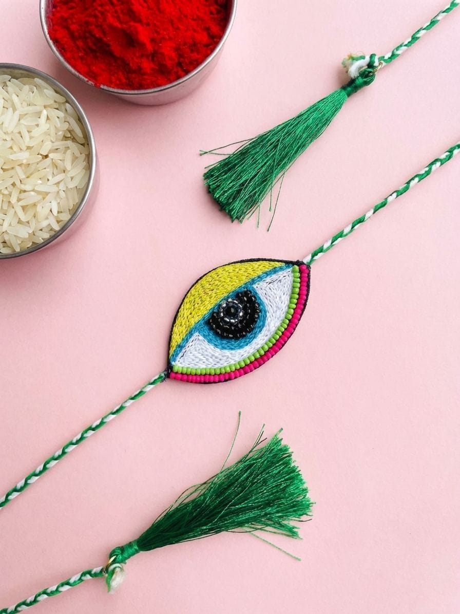 Handmade Multicolor Evil Eye Rakhi for Brother with Beads
