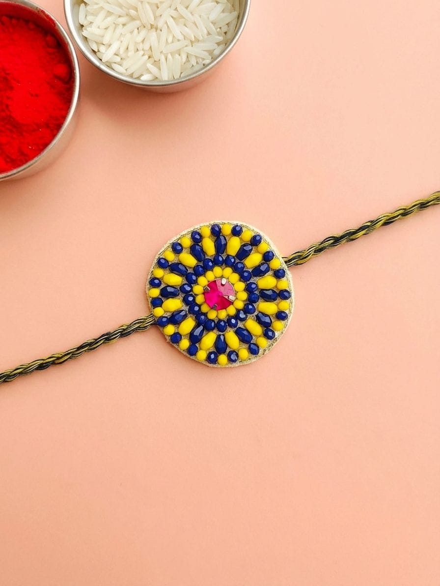 Elegant Blue and Yellow Floral Designer Rakhi for Brother Online