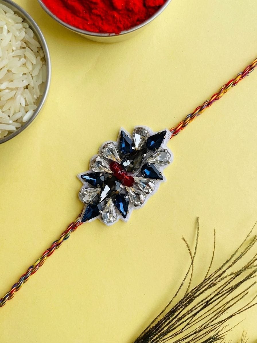 Blue Crystal Designer Rakhi for Brother