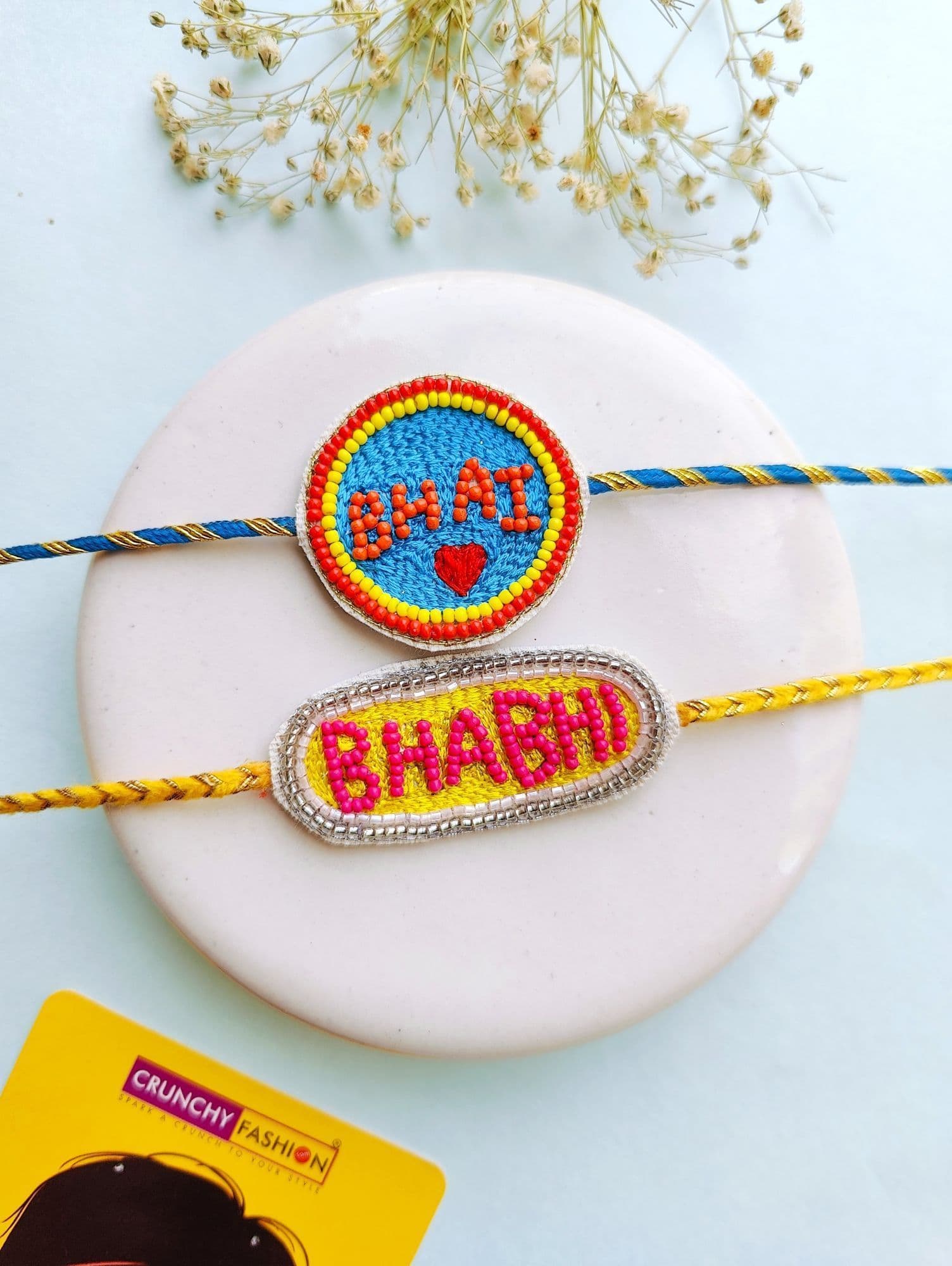 Handmade Bhai Bhabi Beaded Rakhi Set for Bhaiya Bhabhi